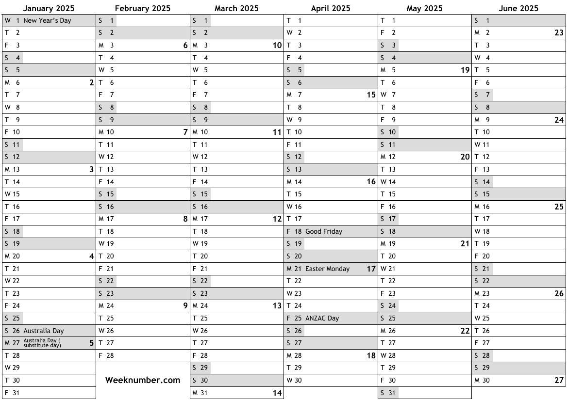 Week Calendar 2025 365