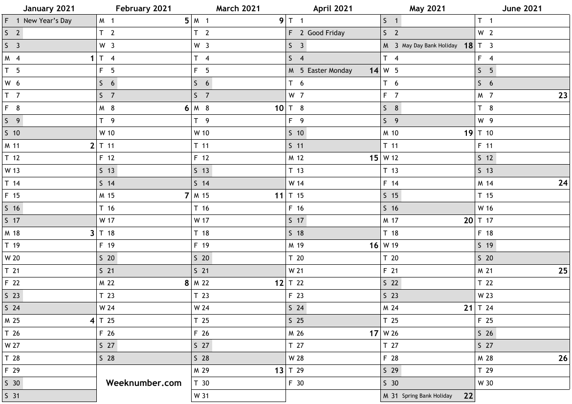 2021 calendar with week numbers and holidays for England … official ...