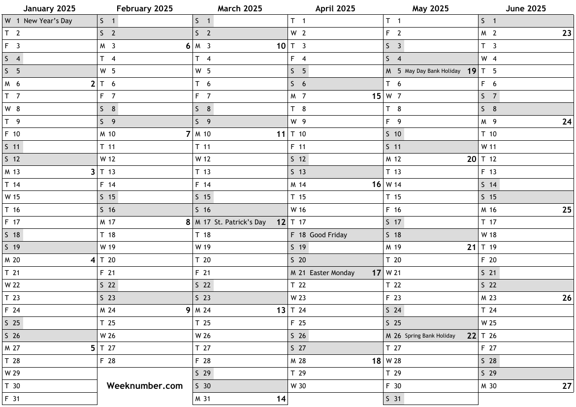 2025 Week Numbers Ireland